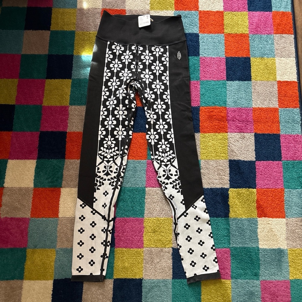 Free People Black & White Floral Panel Leggings